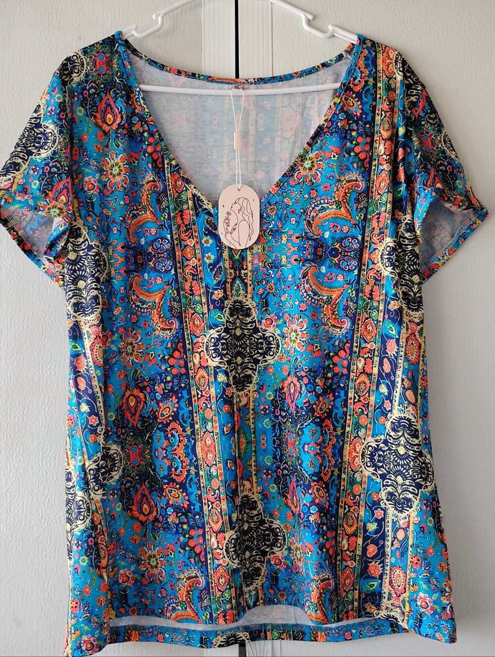 Bright Blue Paisley V-Neck Women's Top